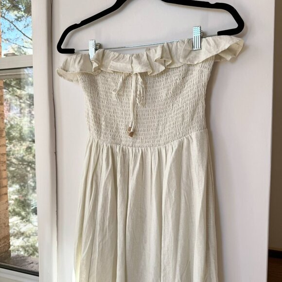 New Free People Lush Life Linen Strapless Midi Dress Ivory White - Picture 7 of 9